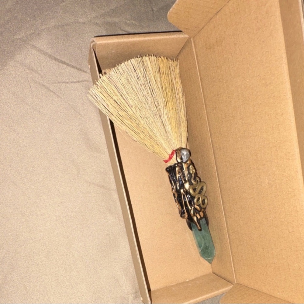 Wiccan Mini Ritual Besom Broom with Crystal and Snake Decoration